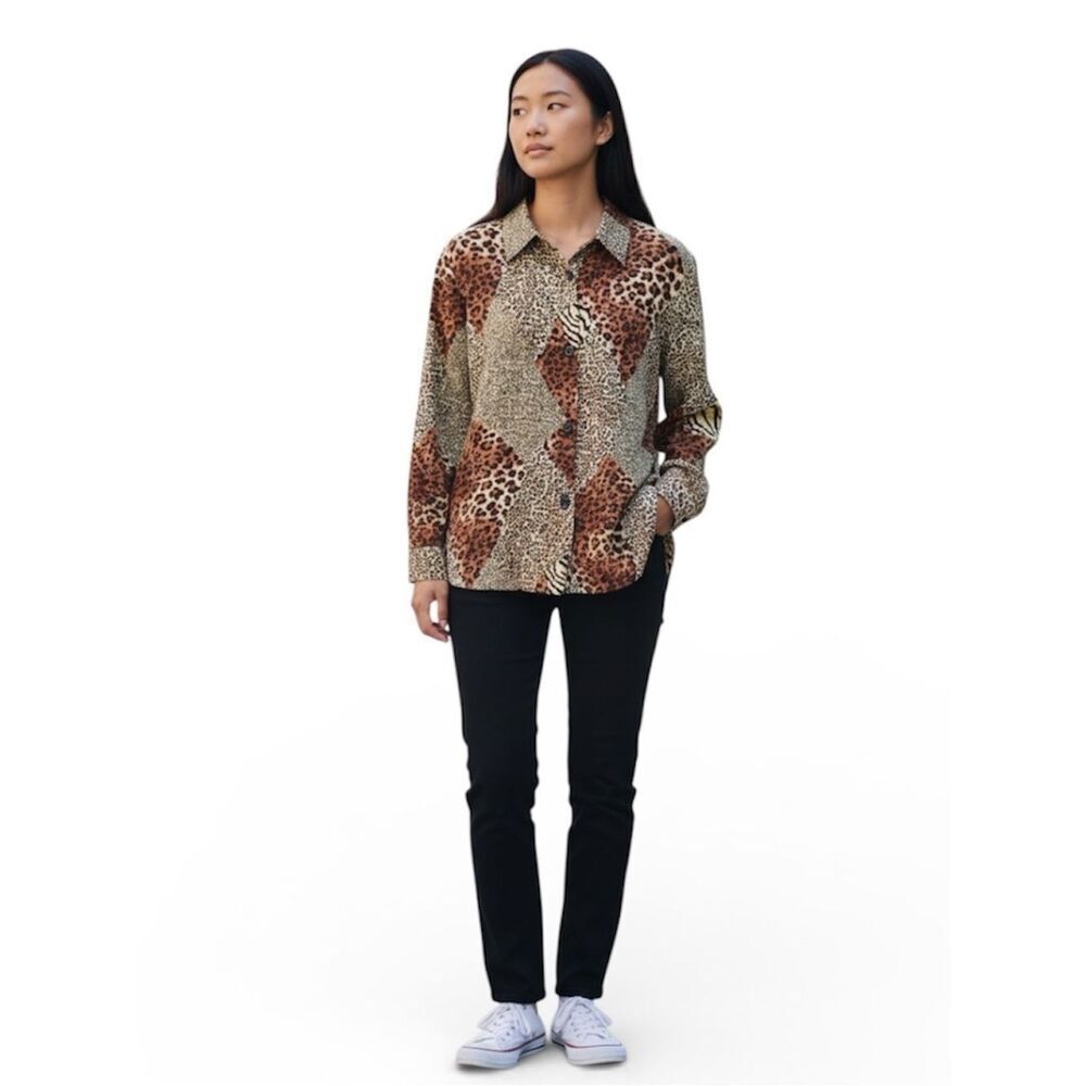 Leopard Print / Black Reversible Button Down Shirt L